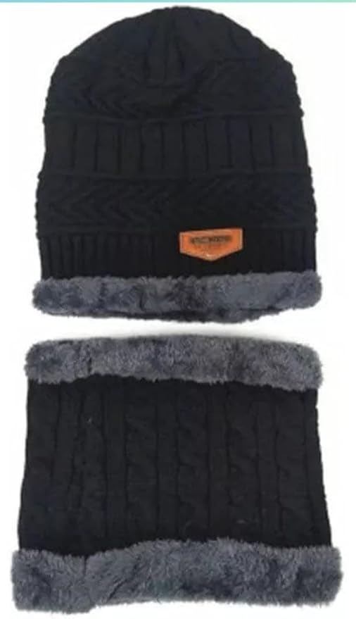 Woolen Winter Cap Beanie Head and Neck Warmer Set (Multicolor, Set of 1)