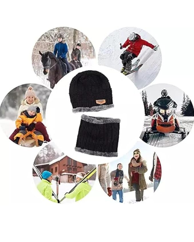 Woolen Winter Cap Beanie Head and Neck Warmer Set (Multicolor, Set of 1)